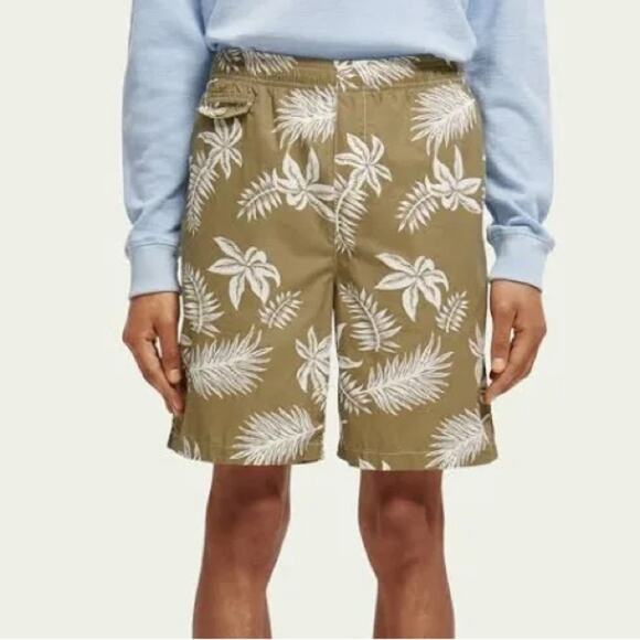 Scotch & Soda Men's Printed Poplin Bermuda Shorts Green Leaf Sz XL - Picture 1 of 10